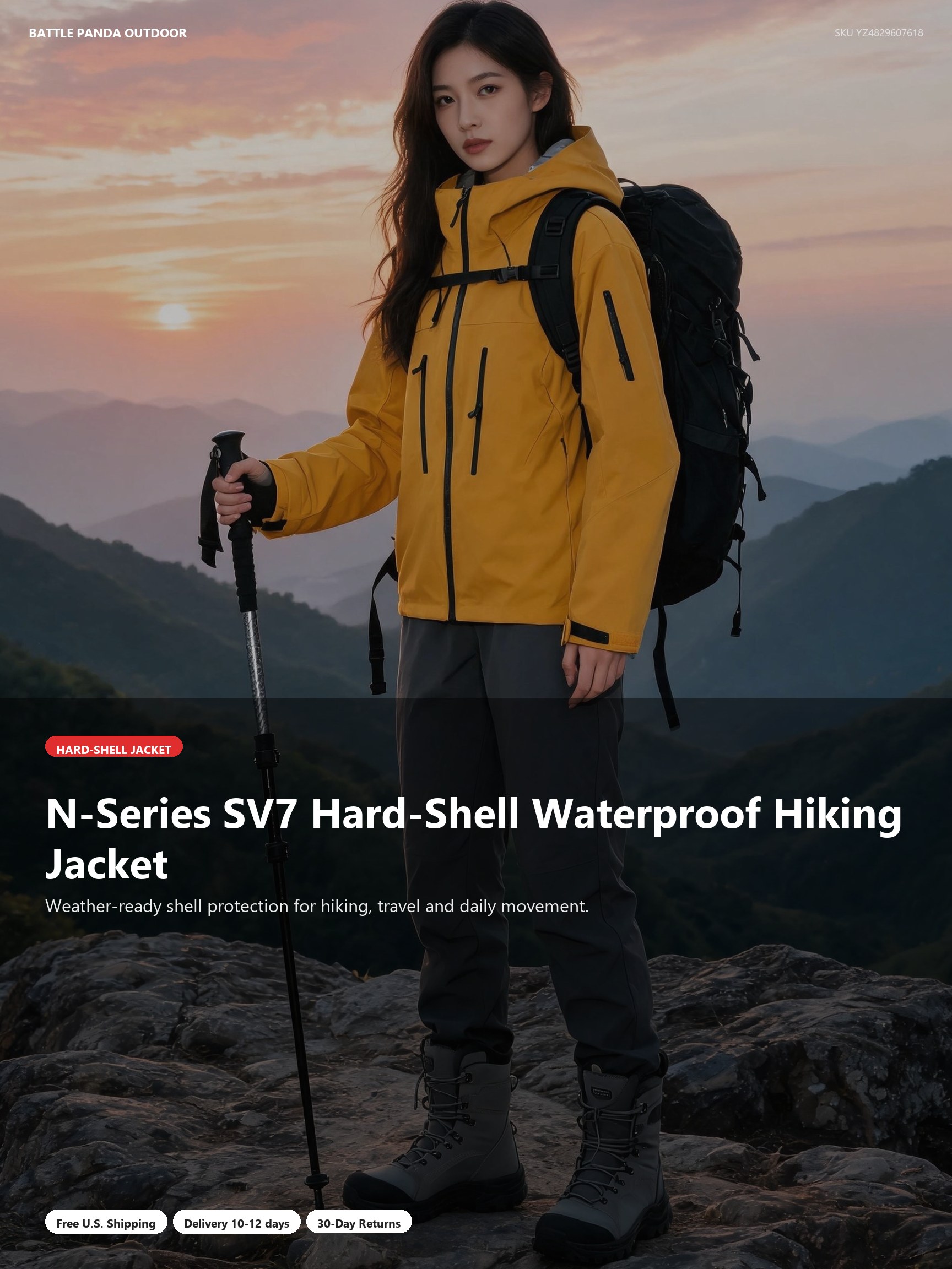 N-Series SV7 Hard-Shell Waterproof Hiking Jacket detail