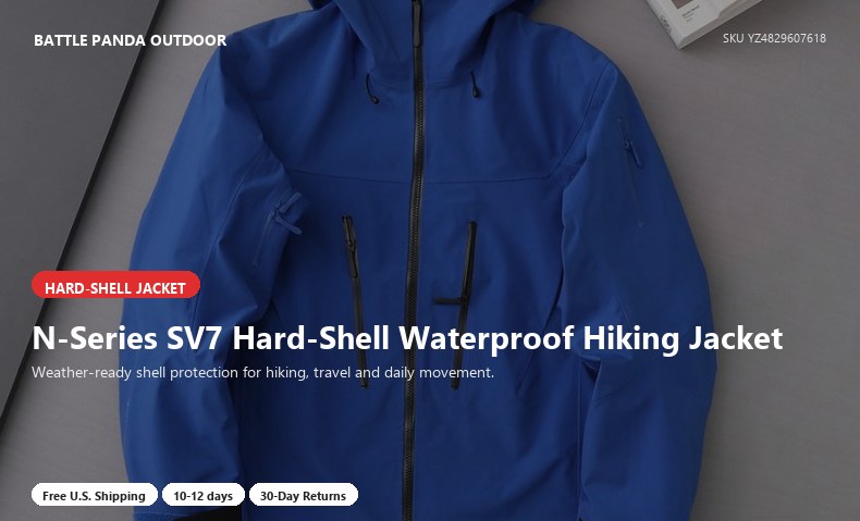 N-Series SV7 Hard-Shell Waterproof Hiking Jacket detail