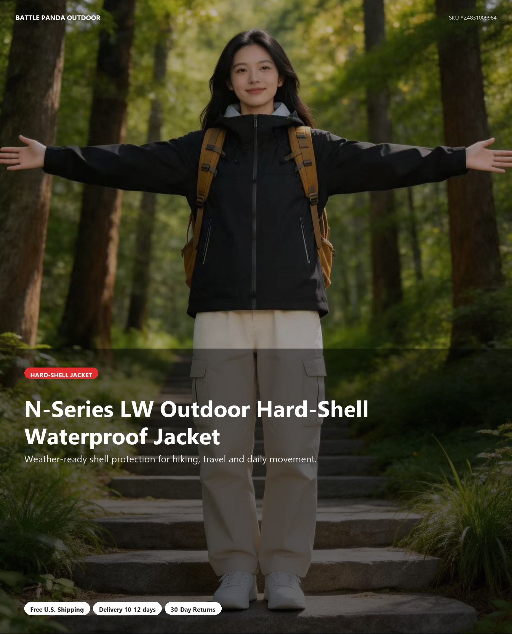 N-Series LW Outdoor Hard-Shell Waterproof Jacket detail