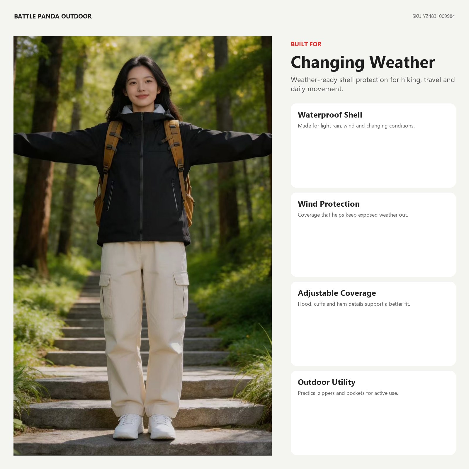 N-Series LW Outdoor Hard-Shell Waterproof Jacket detail