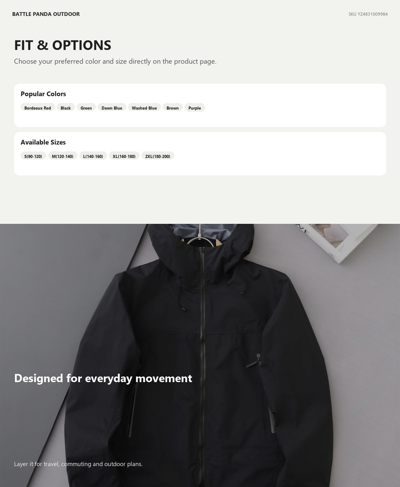 N-Series LW Outdoor Hard-Shell Waterproof Jacket detail