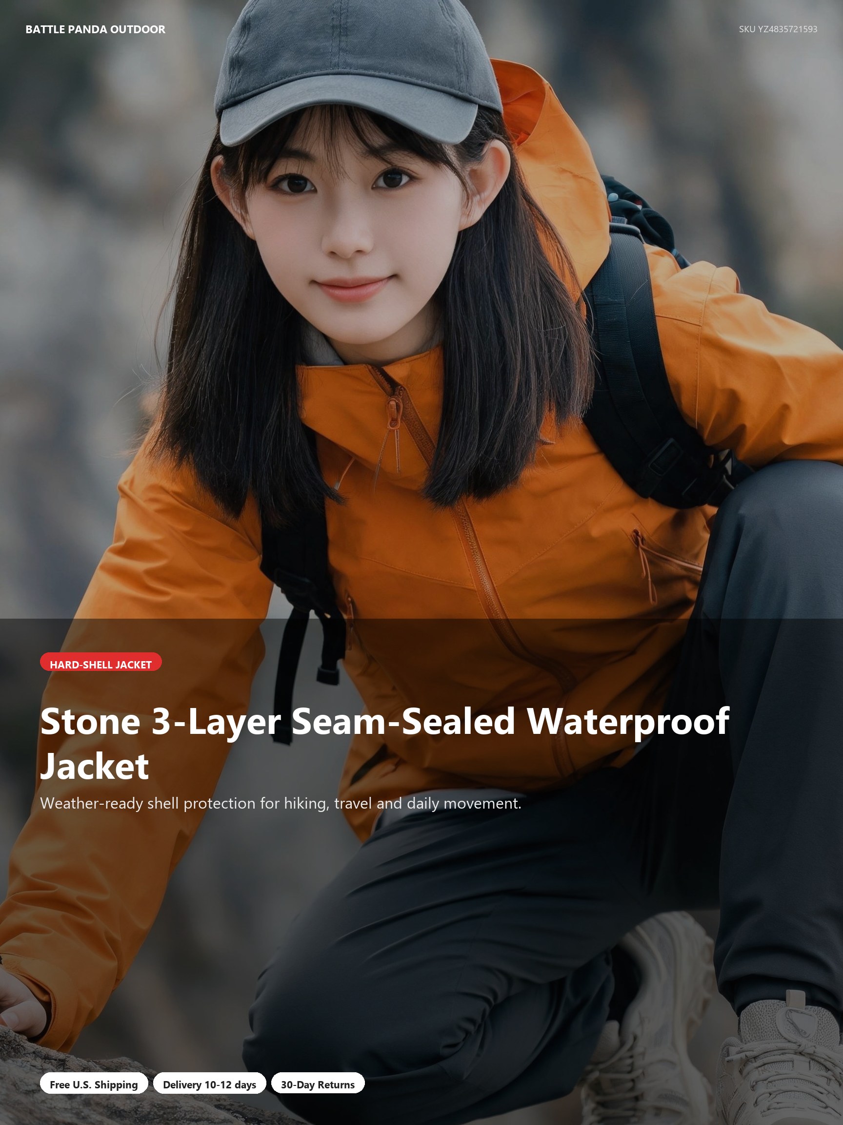 Stone 3-Layer Seam-Sealed Waterproof Jacket detail