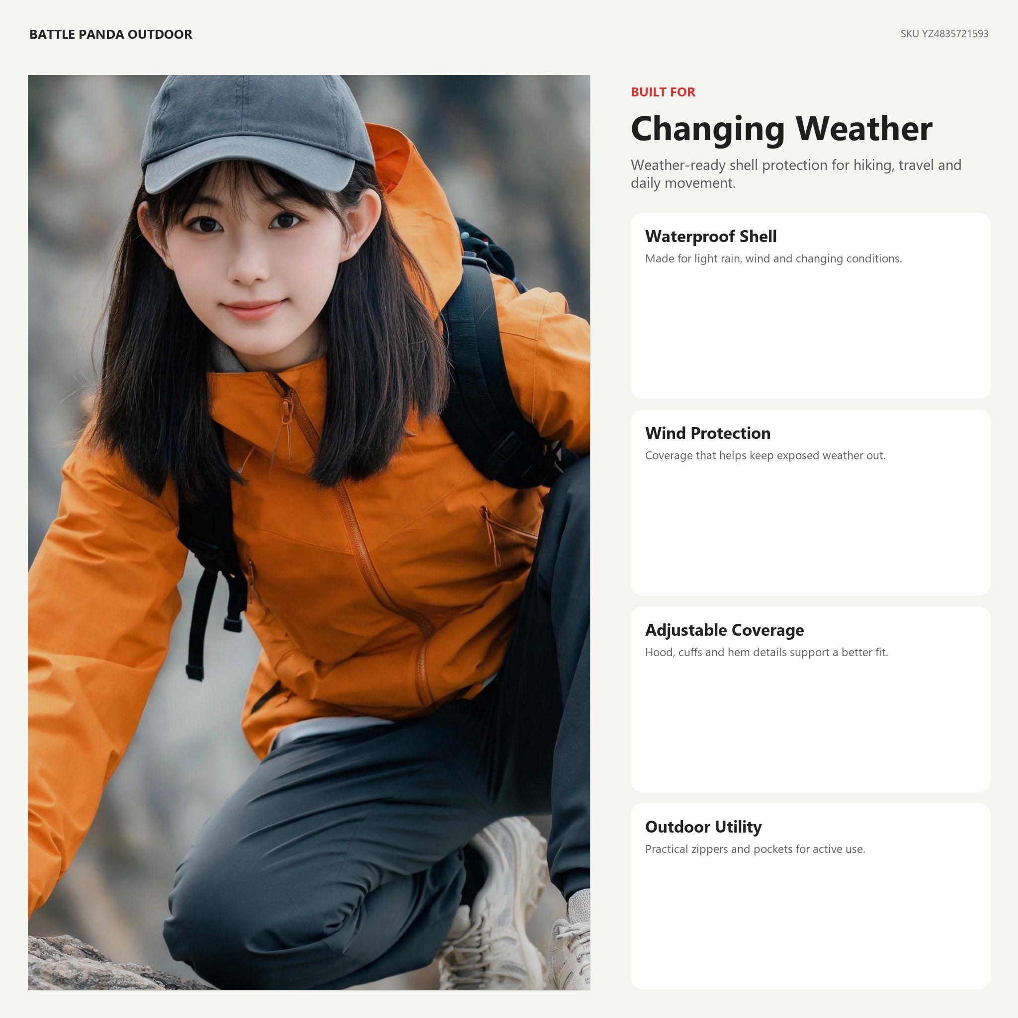 Stone 3-Layer Seam-Sealed Waterproof Jacket detail