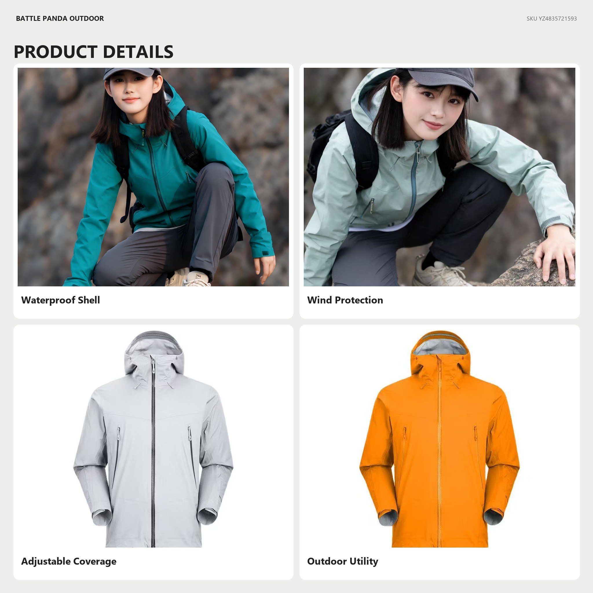 Stone 3-Layer Seam-Sealed Waterproof Jacket detail
