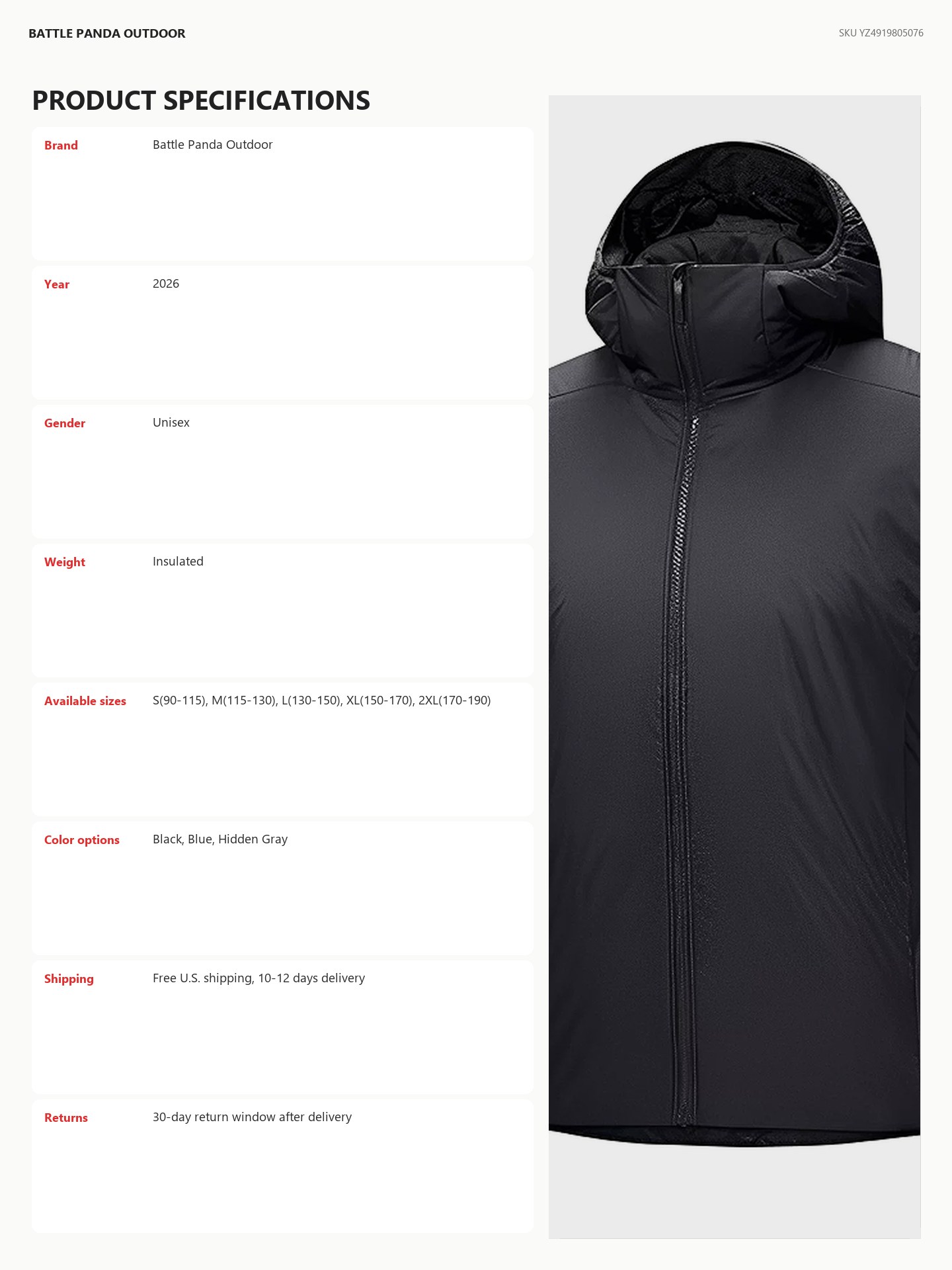 N-Series Thermal Hooded Insulated Jacket detail