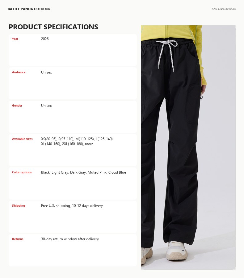 Unisex Water-Resistant Outdoor Hiking Pants detail
