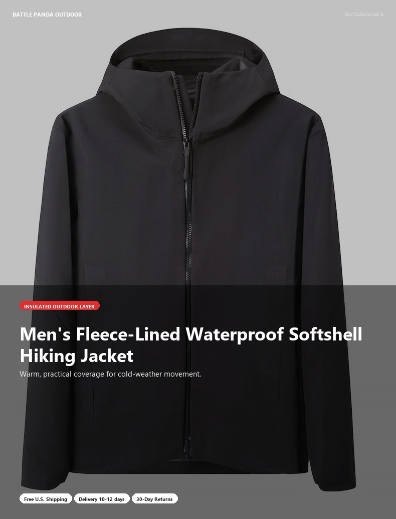 Men's Fleece-Lined Waterproof Softshell Hiking Jacket detail