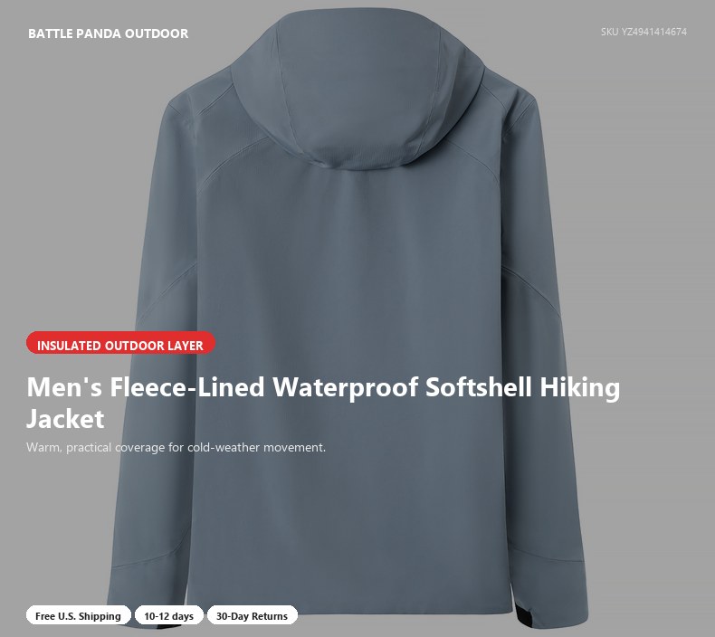 Men's Fleece-Lined Waterproof Softshell Hiking Jacket detail