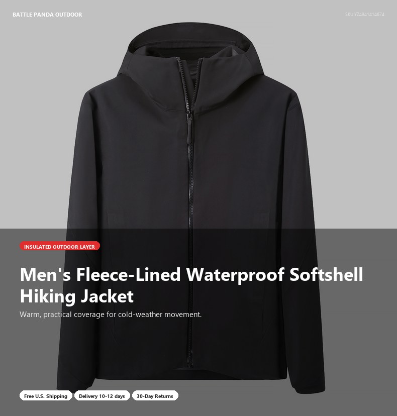 Men's Fleece-Lined Waterproof Softshell Hiking Jacket detail