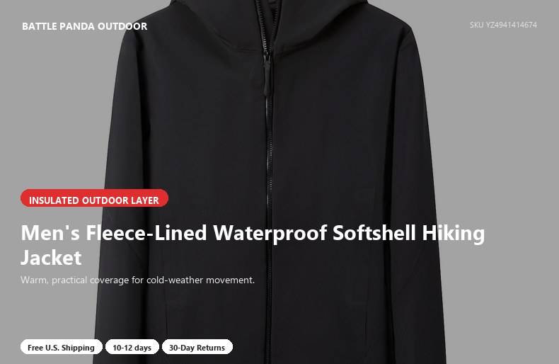 Men's Fleece-Lined Waterproof Softshell Hiking Jacket detail