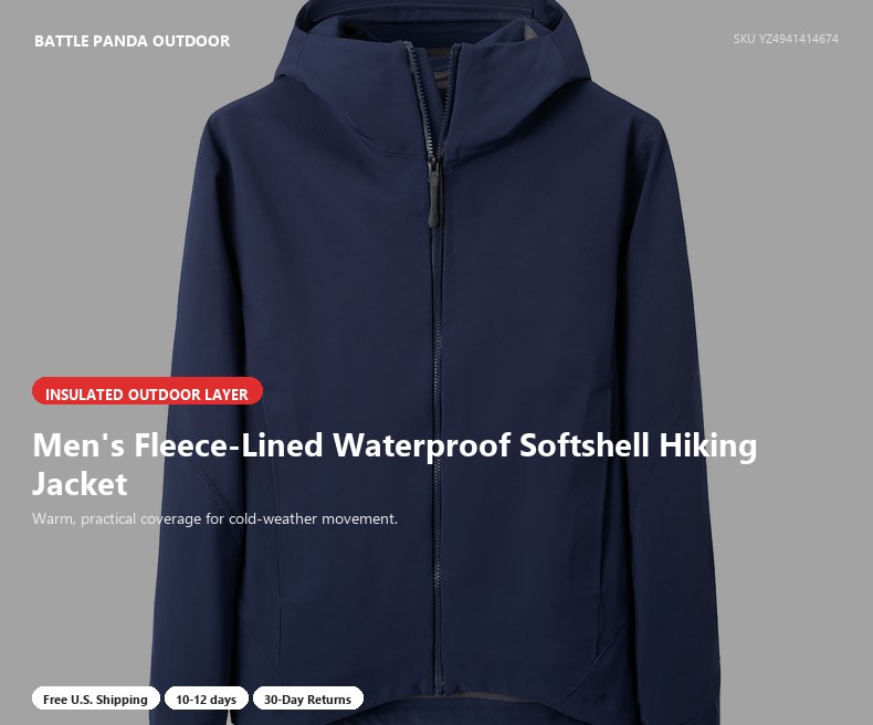 Men's Fleece-Lined Waterproof Softshell Hiking Jacket detail