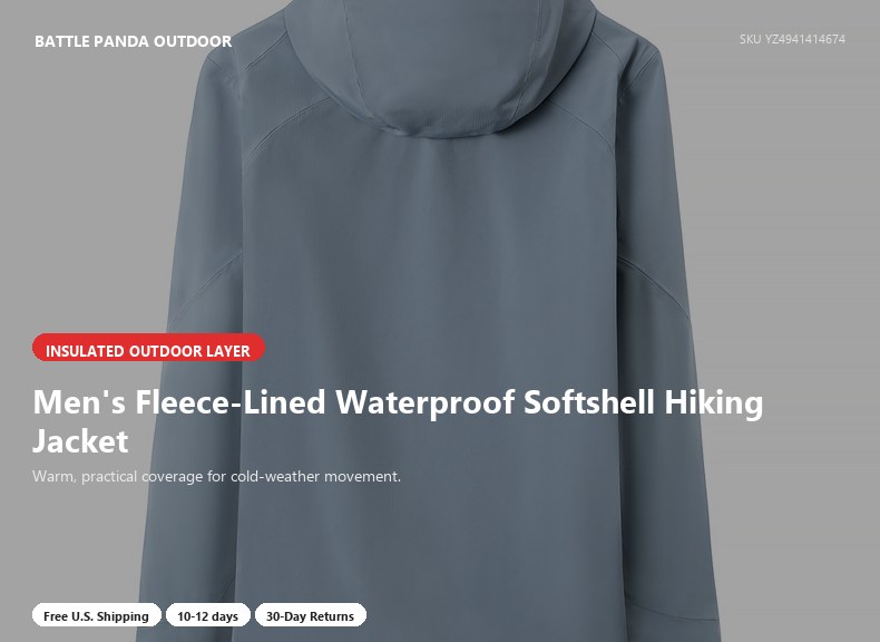 Men's Fleece-Lined Waterproof Softshell Hiking Jacket detail
