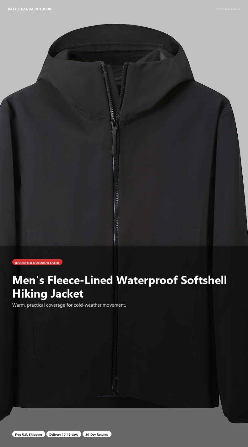 Men's Fleece-Lined Waterproof Softshell Hiking Jacket detail