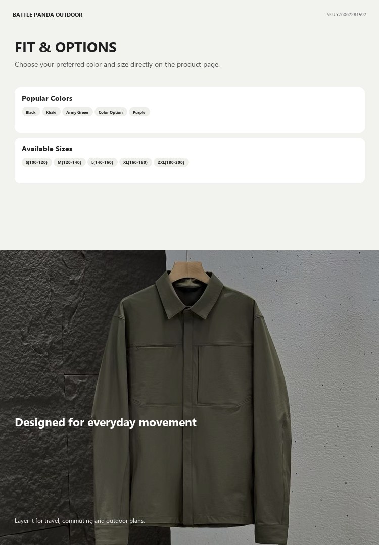 N-Series Men's Collared Business Shirt Jacket detail