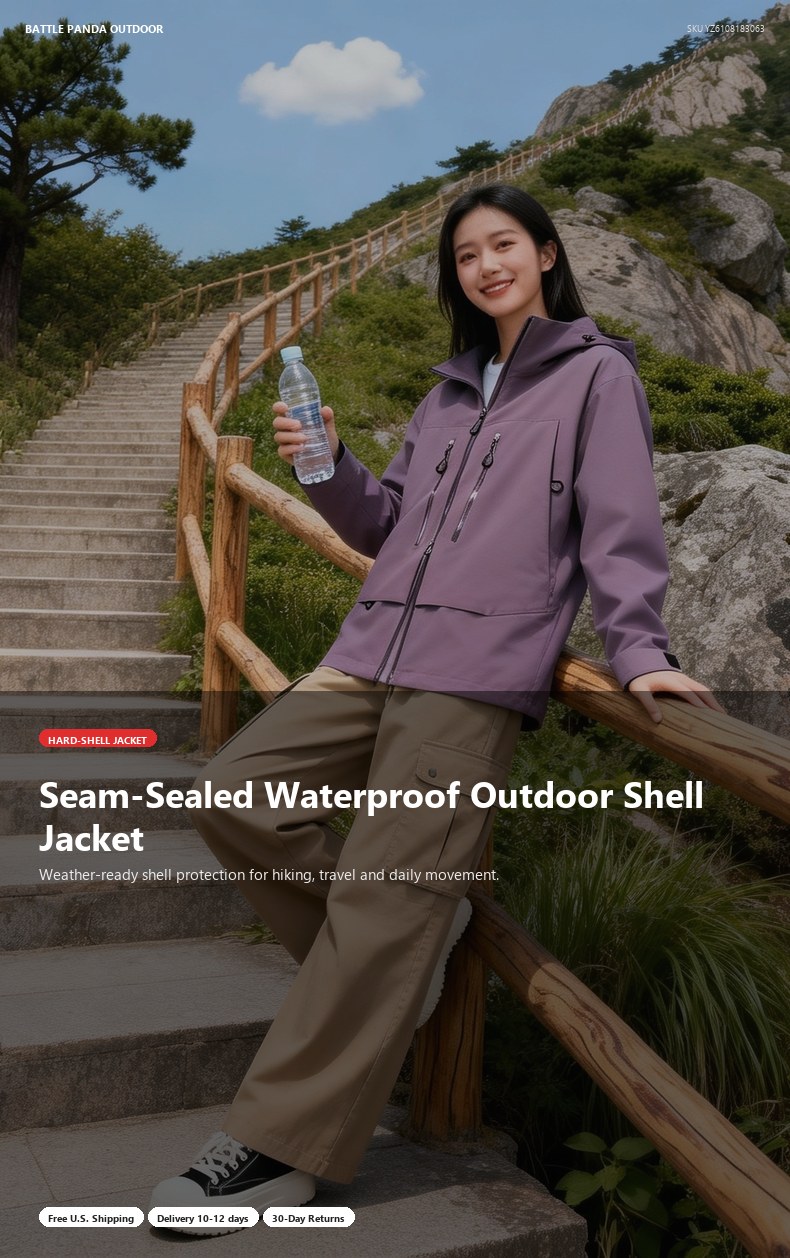 Seam-Sealed Waterproof Outdoor Shell Jacket detail