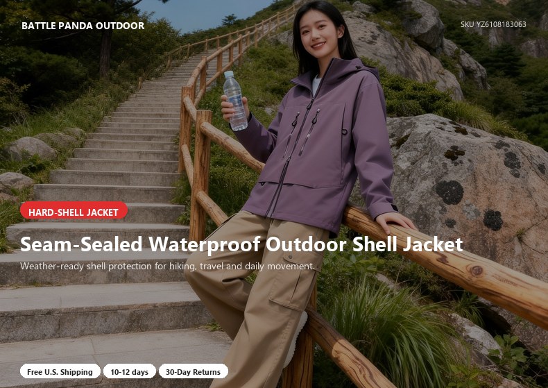 Seam-Sealed Waterproof Outdoor Shell Jacket detail