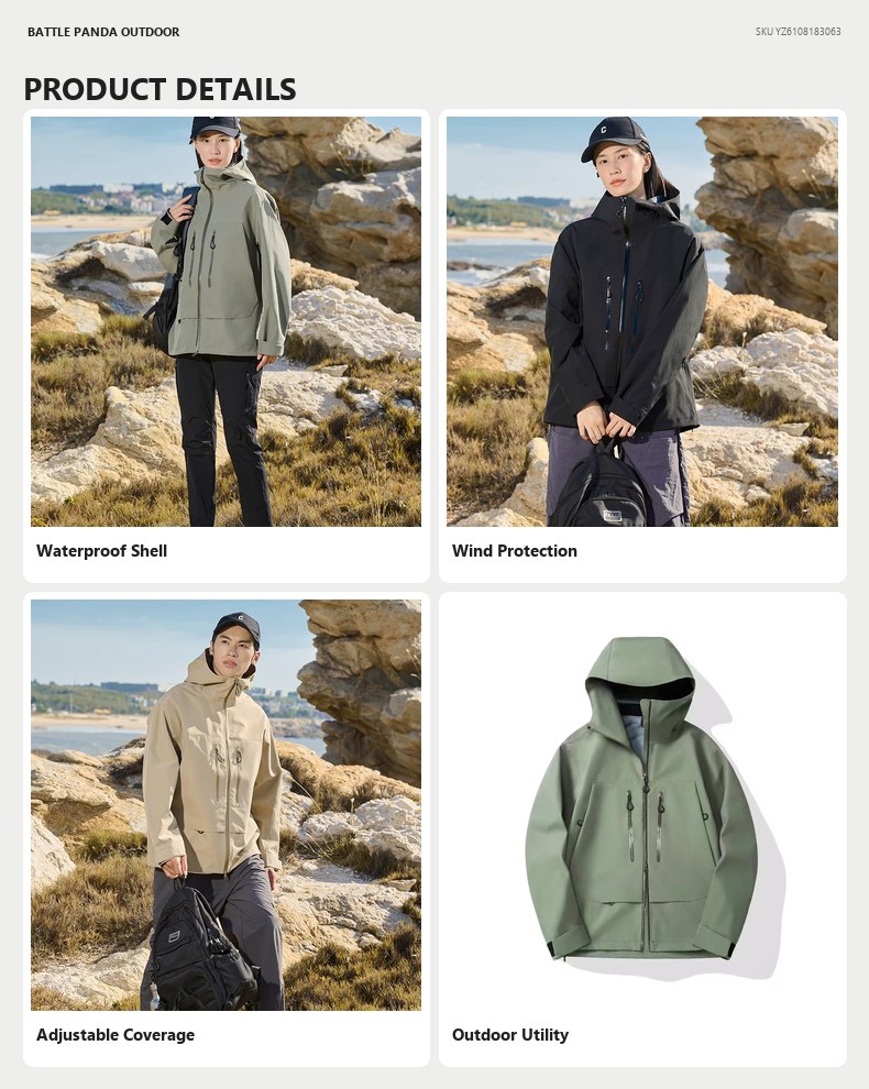 Seam-Sealed Waterproof Outdoor Shell Jacket detail