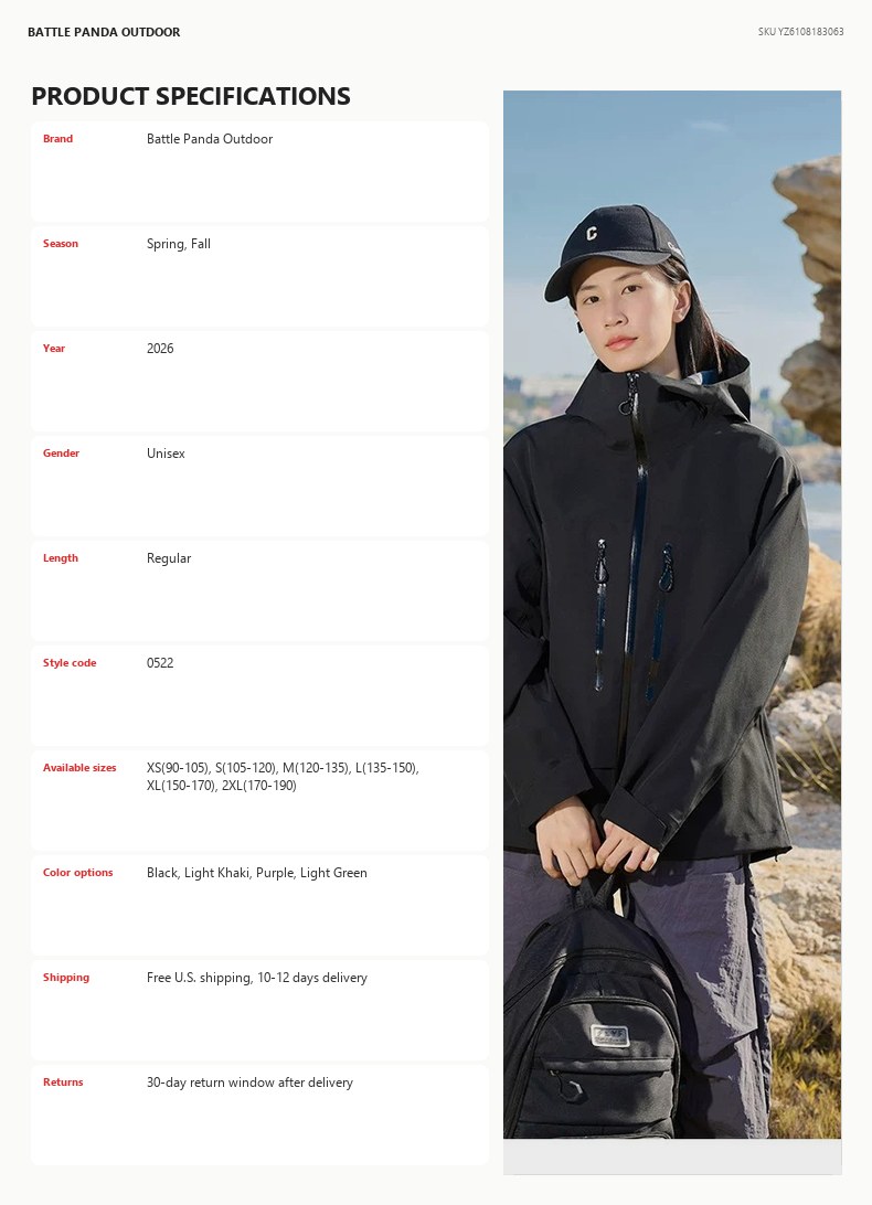 Seam-Sealed Waterproof Outdoor Shell Jacket detail