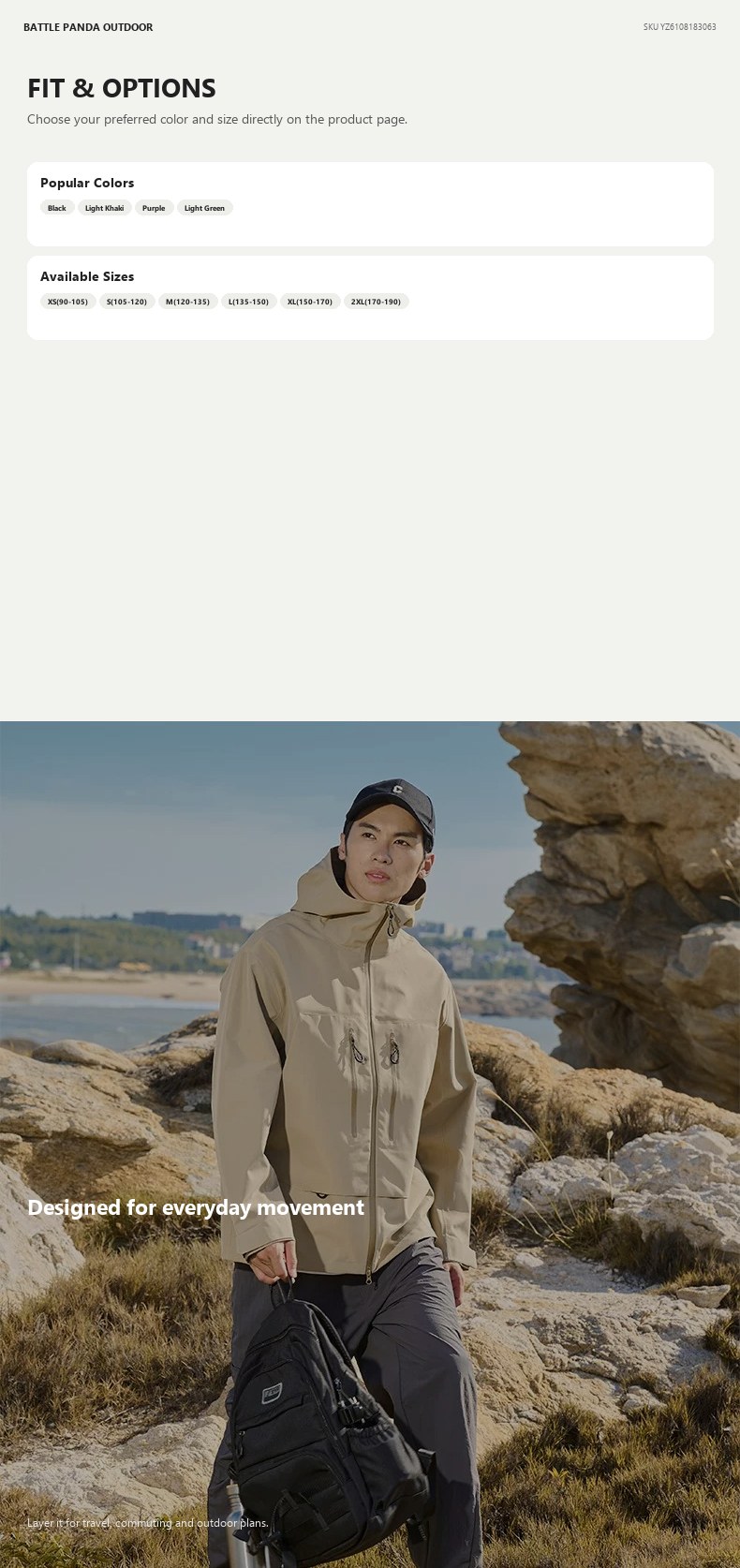 Seam-Sealed Waterproof Outdoor Shell Jacket detail