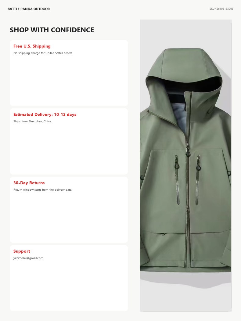 Seam-Sealed Waterproof Outdoor Shell Jacket detail