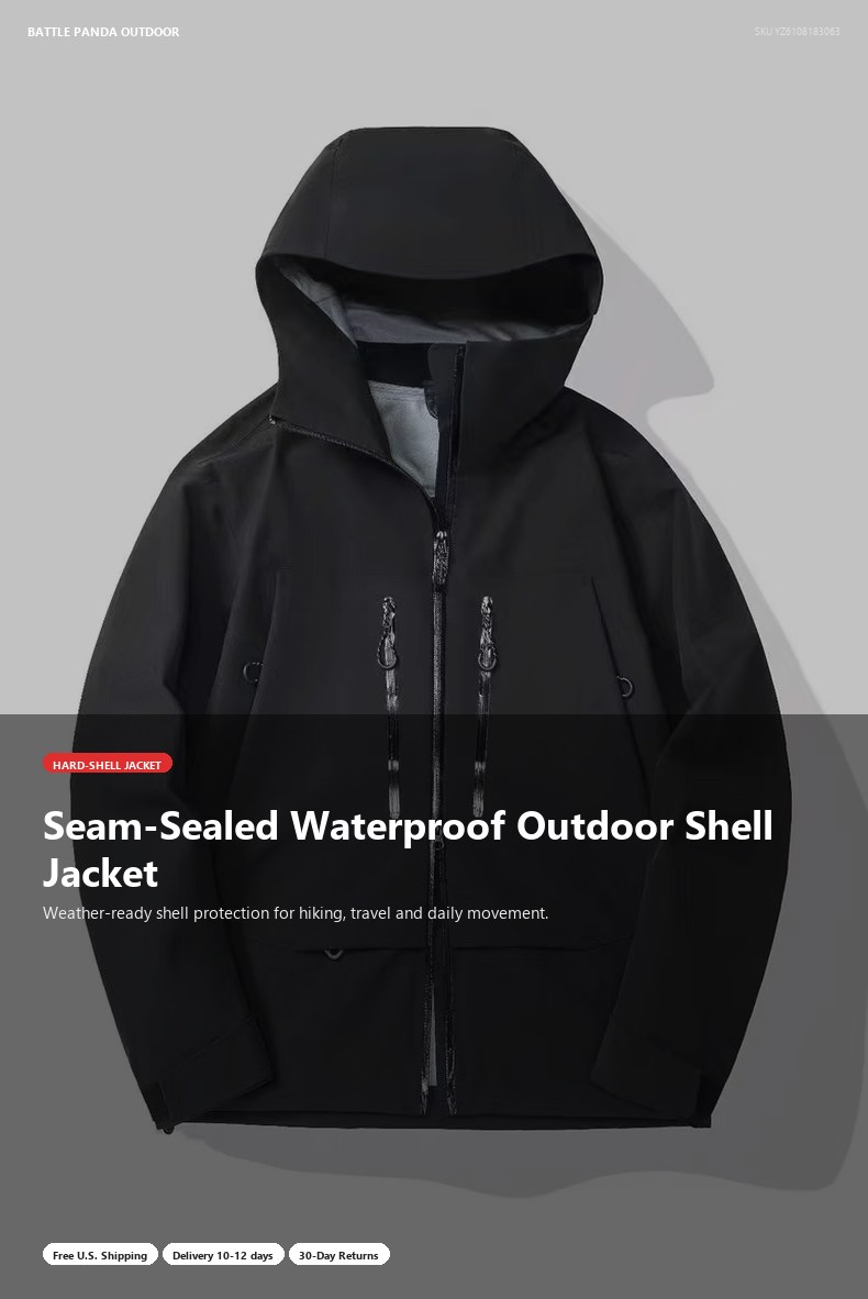 Seam-Sealed Waterproof Outdoor Shell Jacket detail