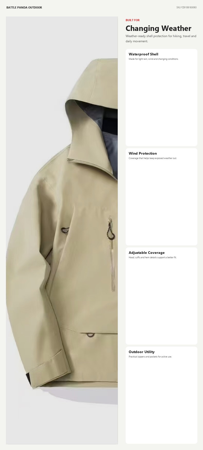 Seam-Sealed Waterproof Outdoor Shell Jacket detail