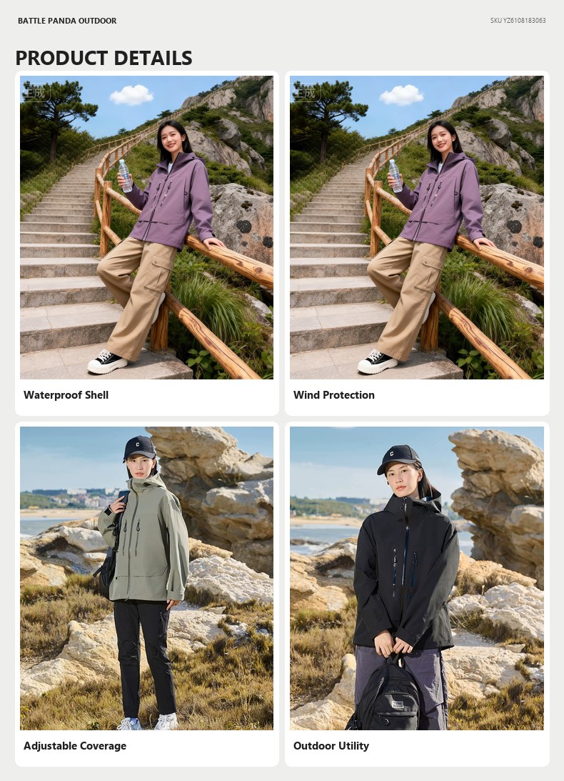 Seam-Sealed Waterproof Outdoor Shell Jacket detail
