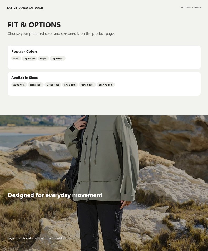 Seam-Sealed Waterproof Outdoor Shell Jacket detail