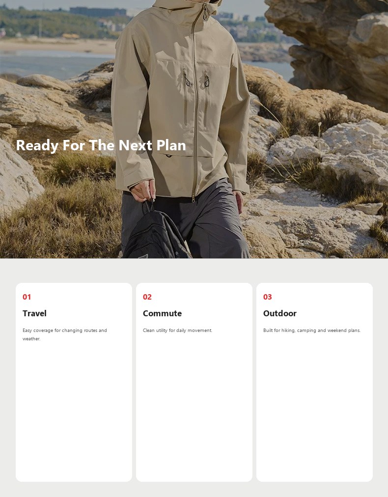 Seam-Sealed Waterproof Outdoor Shell Jacket detail